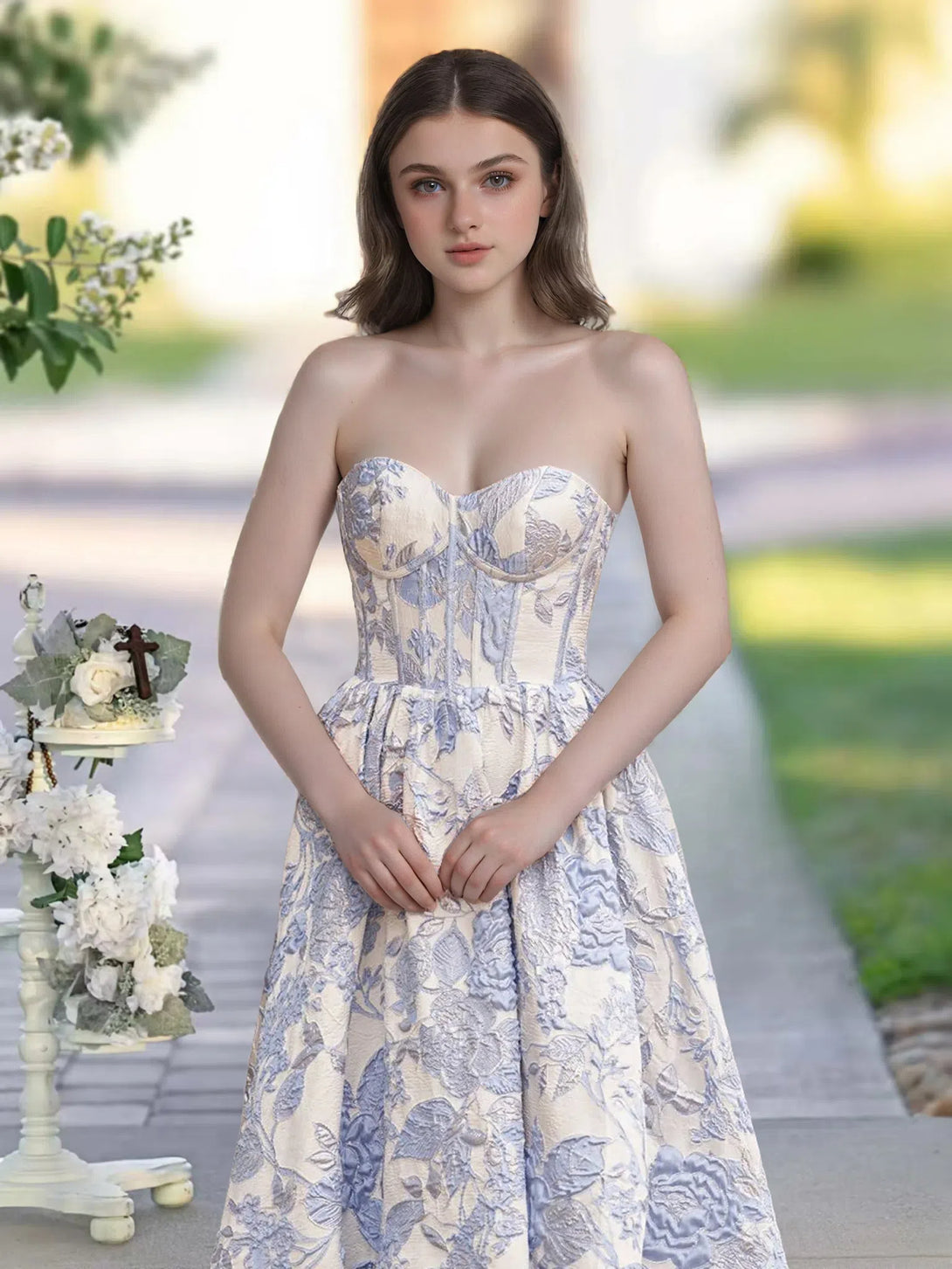 A-Line Sweetheart Floral Printed Long Prom Dresses BabaMila