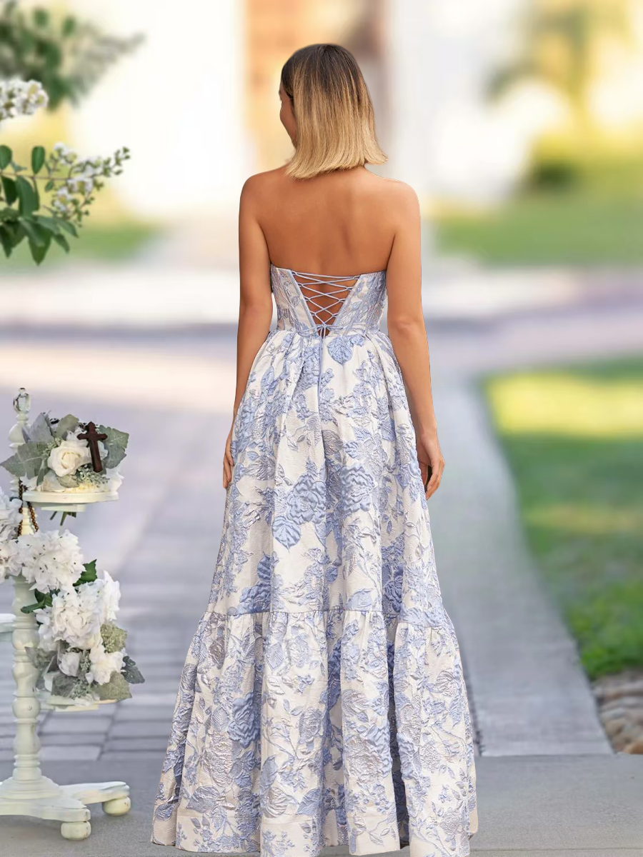 A-Line Sweetheart Floral Printed Long Prom Dresses BabaMila