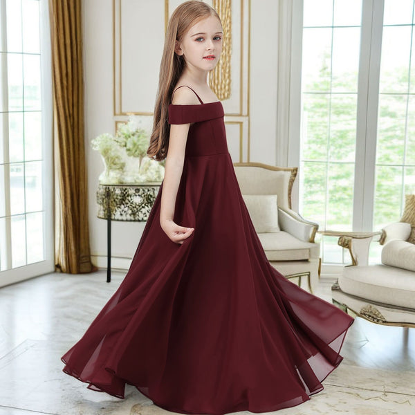 Cold Shoulder Spaghetti Straps Chiffon Junior Bridesmaid Dress/Girls Birthday Dresses Girls Gidiondress