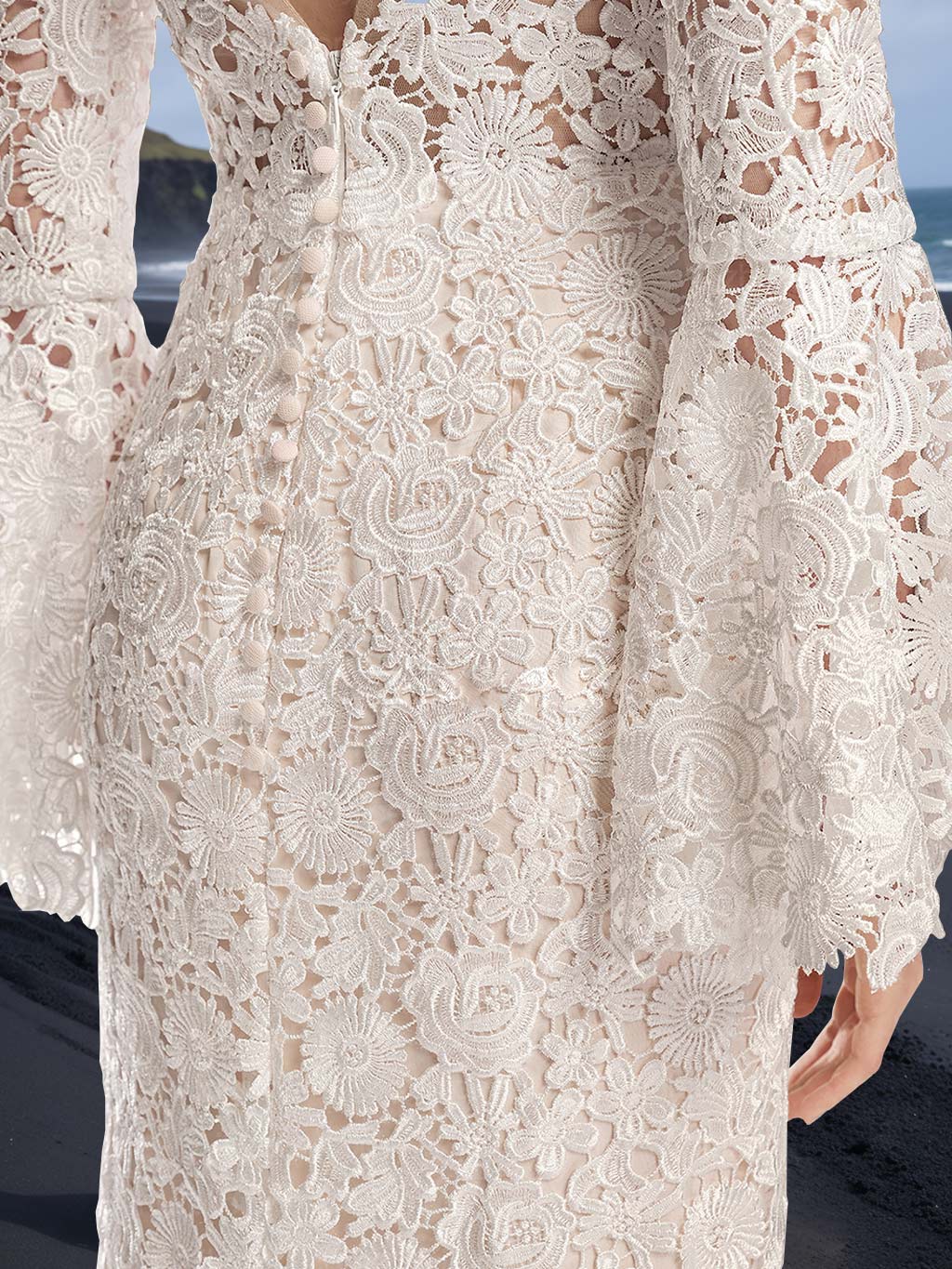 Trumpet/Mermaid Scoop Neck Long Sleeves Floor-length Wedding Dress with Lace Appliques BabaMila