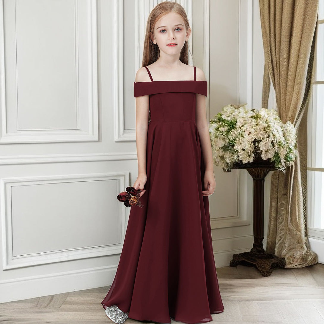 Cold Shoulder Spaghetti Straps Chiffon Junior Bridesmaid Dress/Girls Birthday Dresses Girls Gidiondress