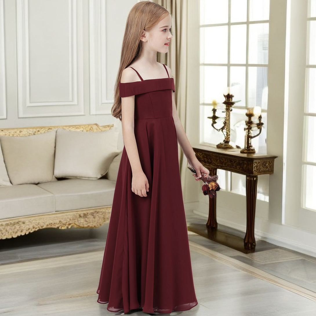 Cold Shoulder Spaghetti Straps Chiffon Junior Bridesmaid Dress/Girls Birthday Dresses Girls Gidiondress