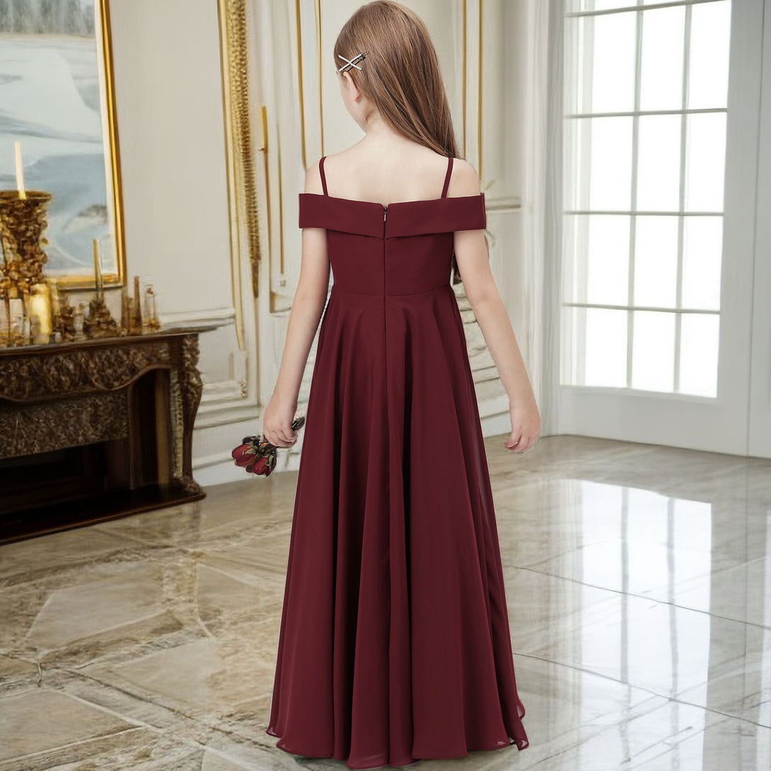 Cold Shoulder Spaghetti Straps Chiffon Junior Bridesmaid Dress/Girls Birthday Dresses Girls Gidiondress