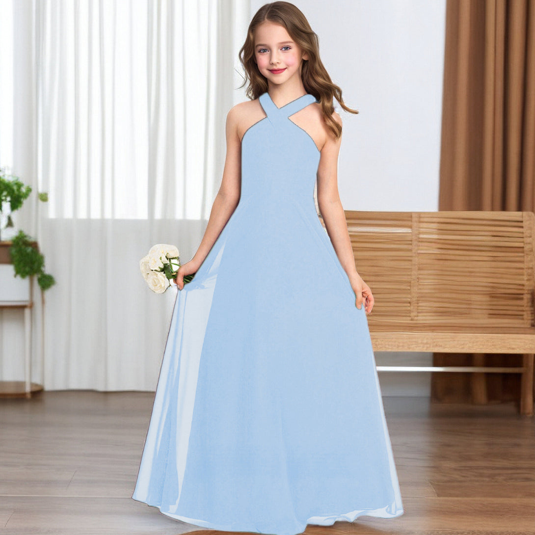 Crisscross Halter Red Chiffon Junior Bridesmaid Dress Gidiondress Sky Blue 12M