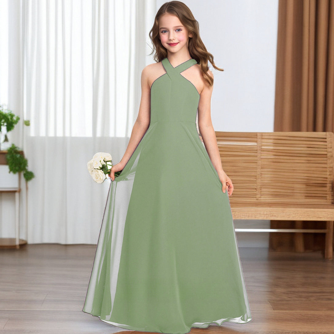 Crisscross Halter Red Chiffon Junior Bridesmaid Dress Gidiondress