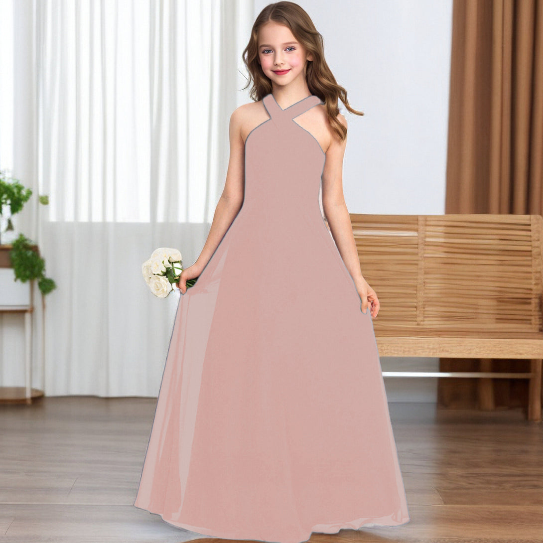 Crisscross Halter Red Chiffon Junior Bridesmaid Dress Gidiondress Dusty Rose 12M