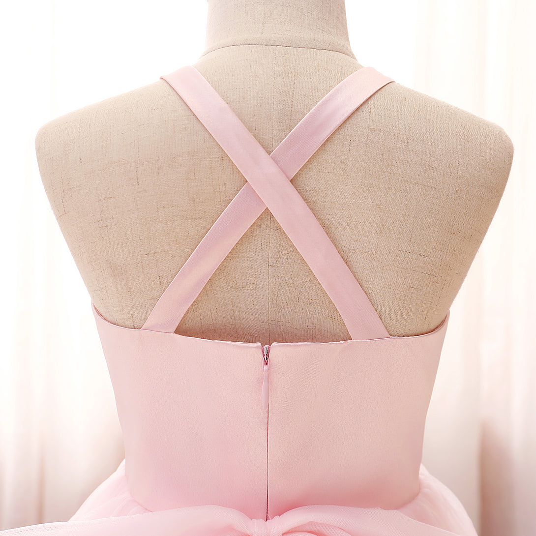 Square Neck Sleeveless Knee-Length Satin/Tulle Girls Birthday Dresses With Bow Girls Gidiondress