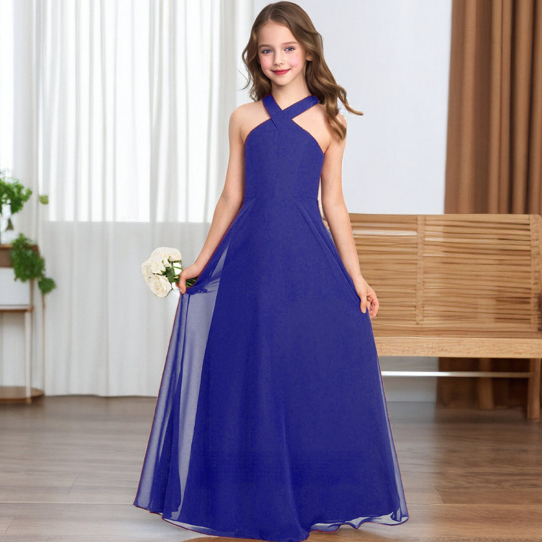 Crisscross Halter Red Chiffon Junior Bridesmaid Dress Gidiondress
