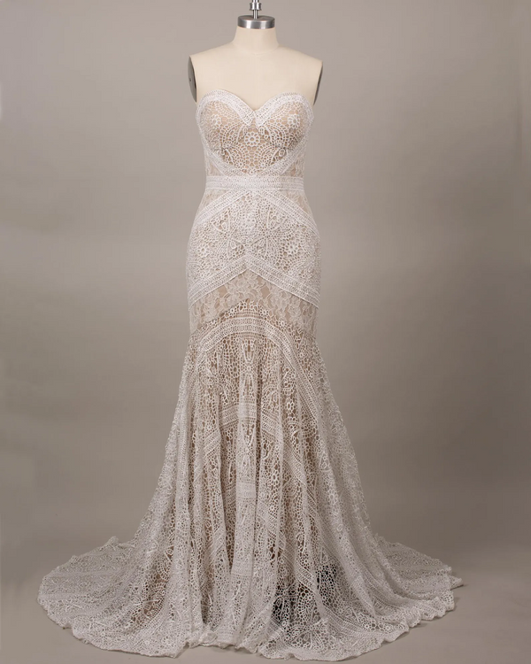 Strapless floral embroidery wedding gown, custom champagne bridal dress BabaMila