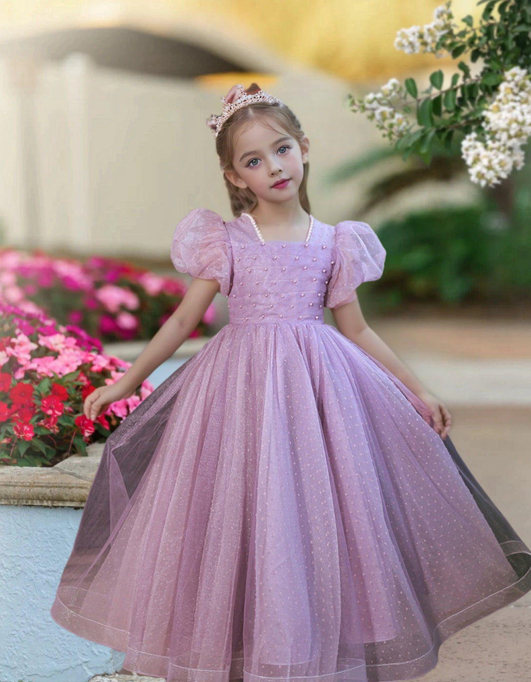 Princesss/Ball Gown Short Sleeve Square Neck Floor-Length Satin/Polka Dots Tulle Holiday＆Christmas Dresses Girls Gidiondress