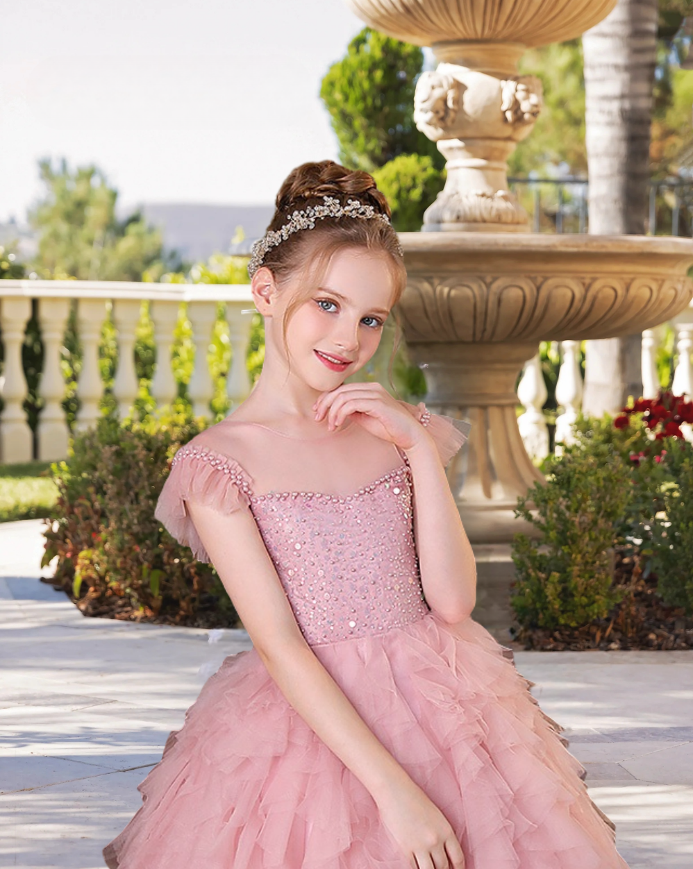 Boat Neck Flutter Straps Knee-Length Exquisite Sequins/Tulle Girl's Cake Dresses With Appliques/Beads Girls Gidiondress
