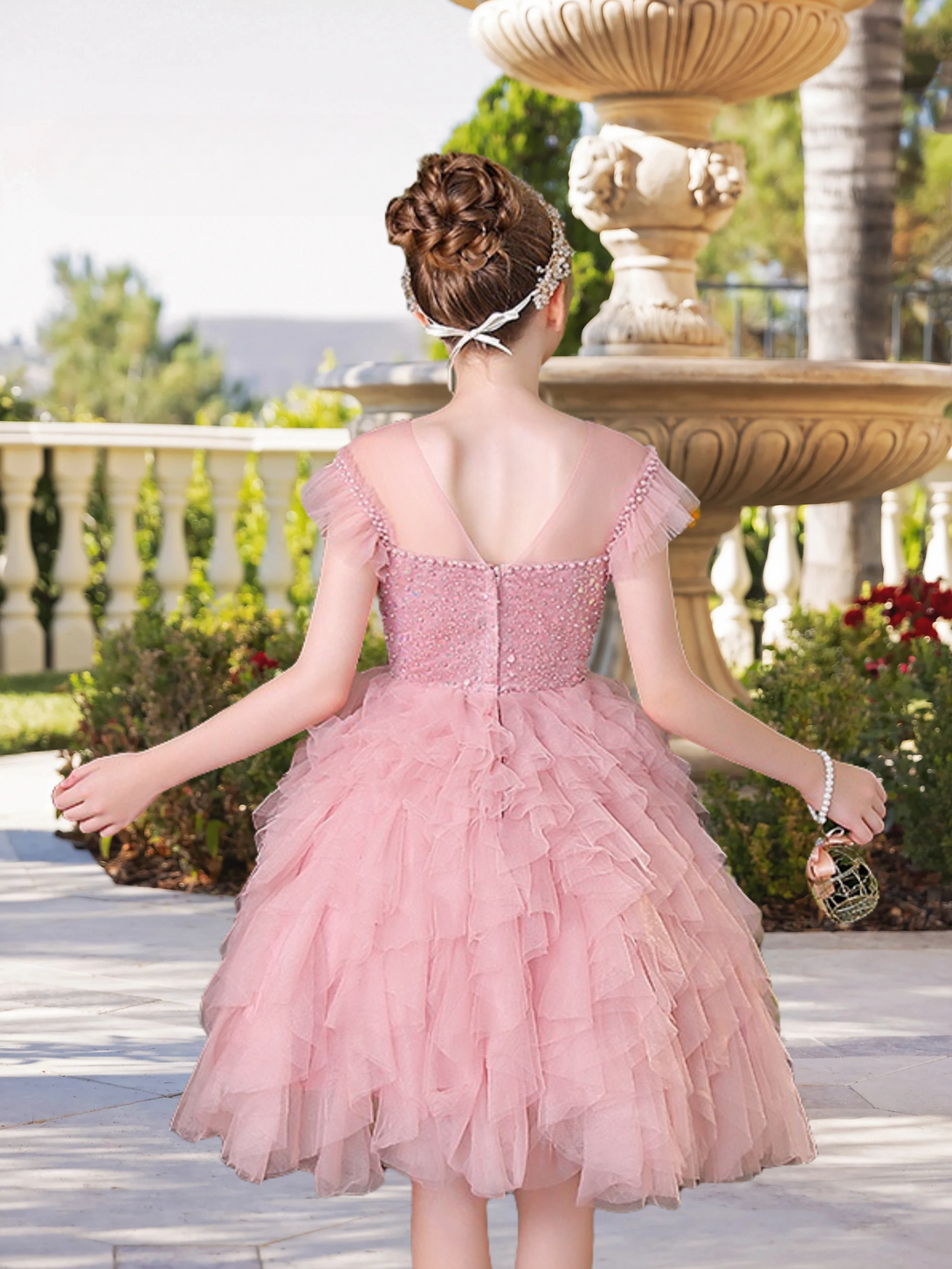 Boat Neck Flutter Straps Knee-Length Exquisite Sequins/Tulle Girl's Cake Dresses With Appliques/Beads Girls Gidiondress