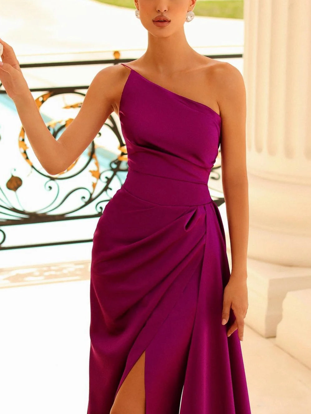 Sheath/Column Asymmetrical Spaghetti Straps Floor-Length Evening Dress with Ruffles BabaMila