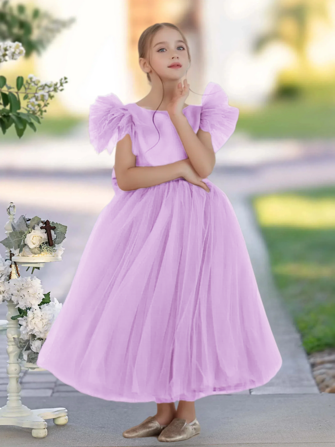 A-Line Royal Blue Ball-Gown/Princess Scoop Ankle-Length Flower Girl Dress Gidiondress Lilac 12M