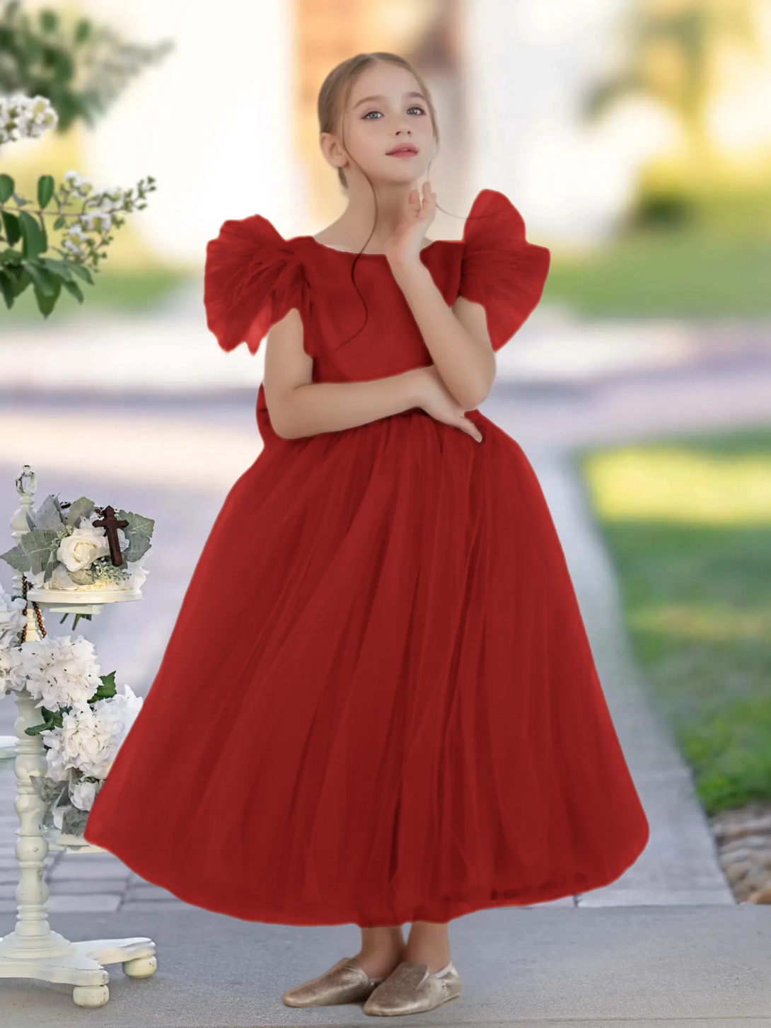 A-Line Royal Blue Ball-Gown/Princess Scoop Ankle-Length Flower Girl Dress Gidiondress