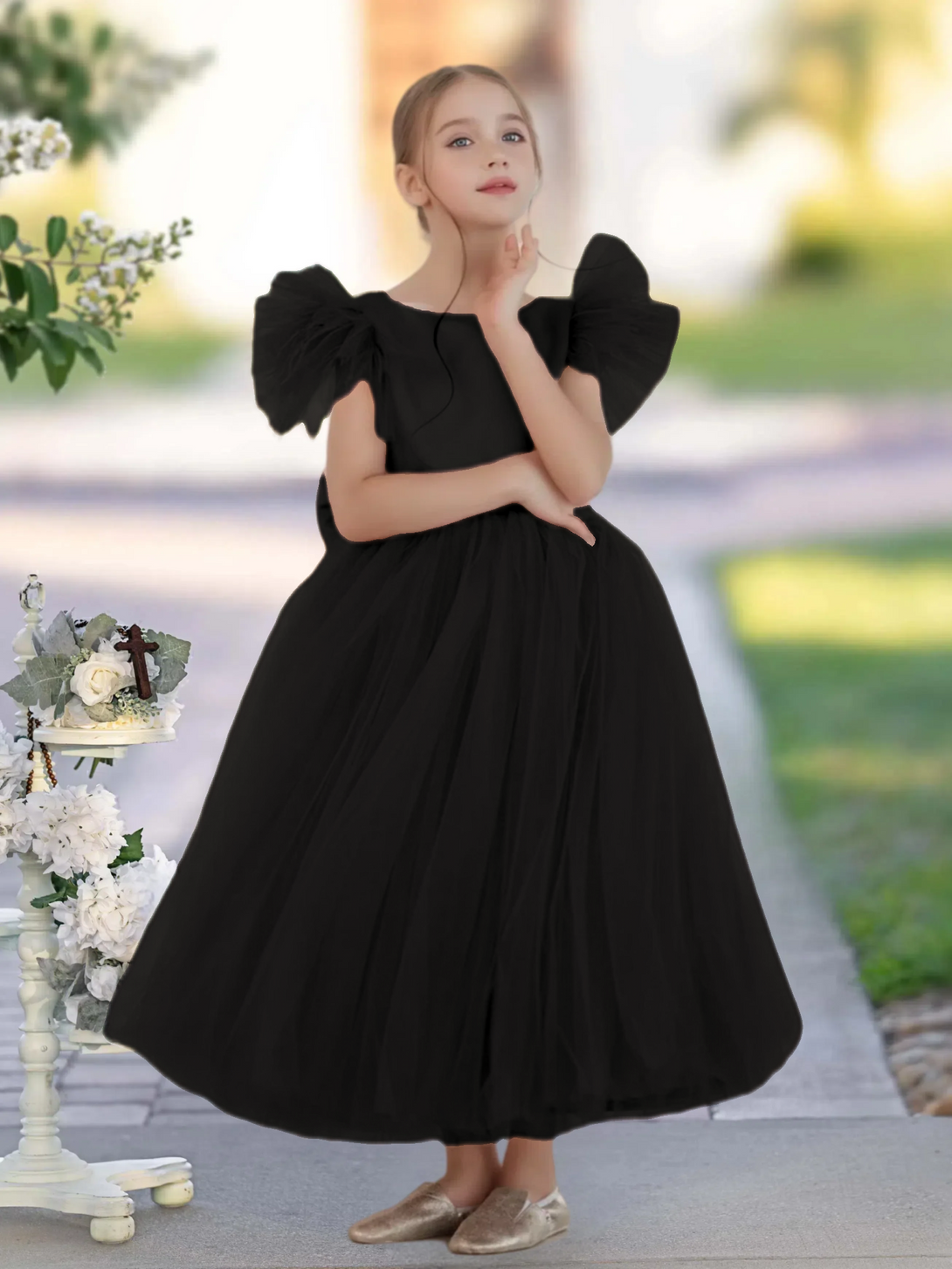 A-Line Royal Blue Ball-Gown/Princess Scoop Ankle-Length Flower Girl Dress Gidiondress