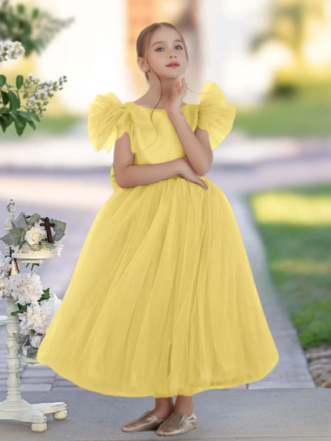 A-Line Royal Blue Ball-Gown/Princess Scoop Ankle-Length Flower Girl Dress Gidiondress Yellow 12M