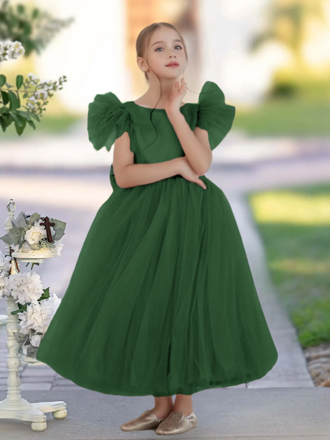 A-Line Royal Blue Ball-Gown/Princess Scoop Ankle-Length Flower Girl Dress Gidiondress
