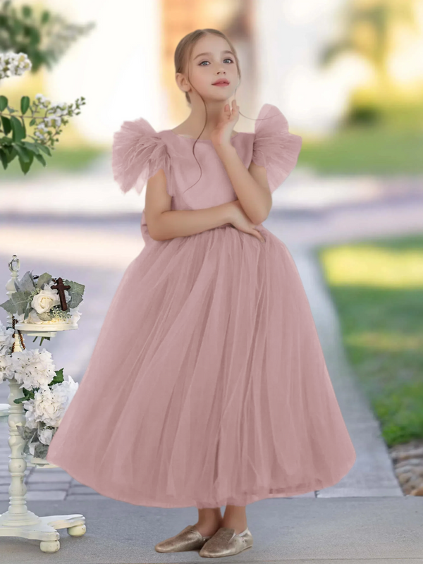 A-Line Royal Blue Ball-Gown/Princess Scoop Ankle-Length Flower Girl Dress Gidiondress