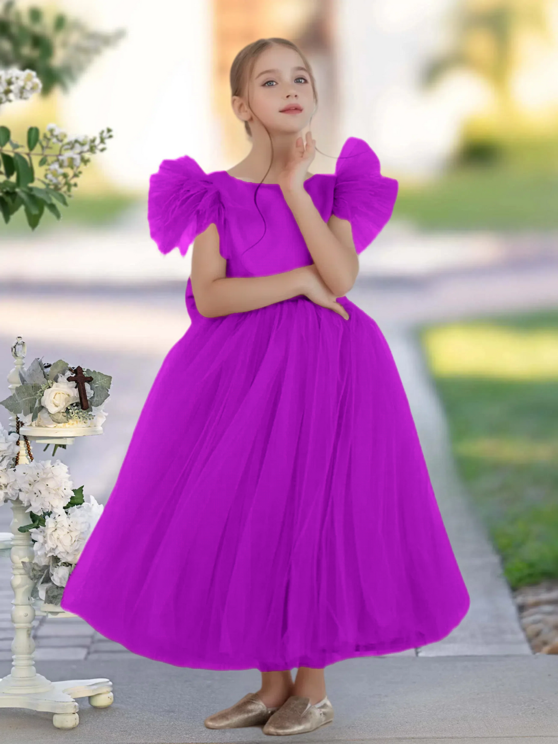 A-Line Royal Blue Ball-Gown/Princess Scoop Ankle-Length Flower Girl Dress Gidiondress