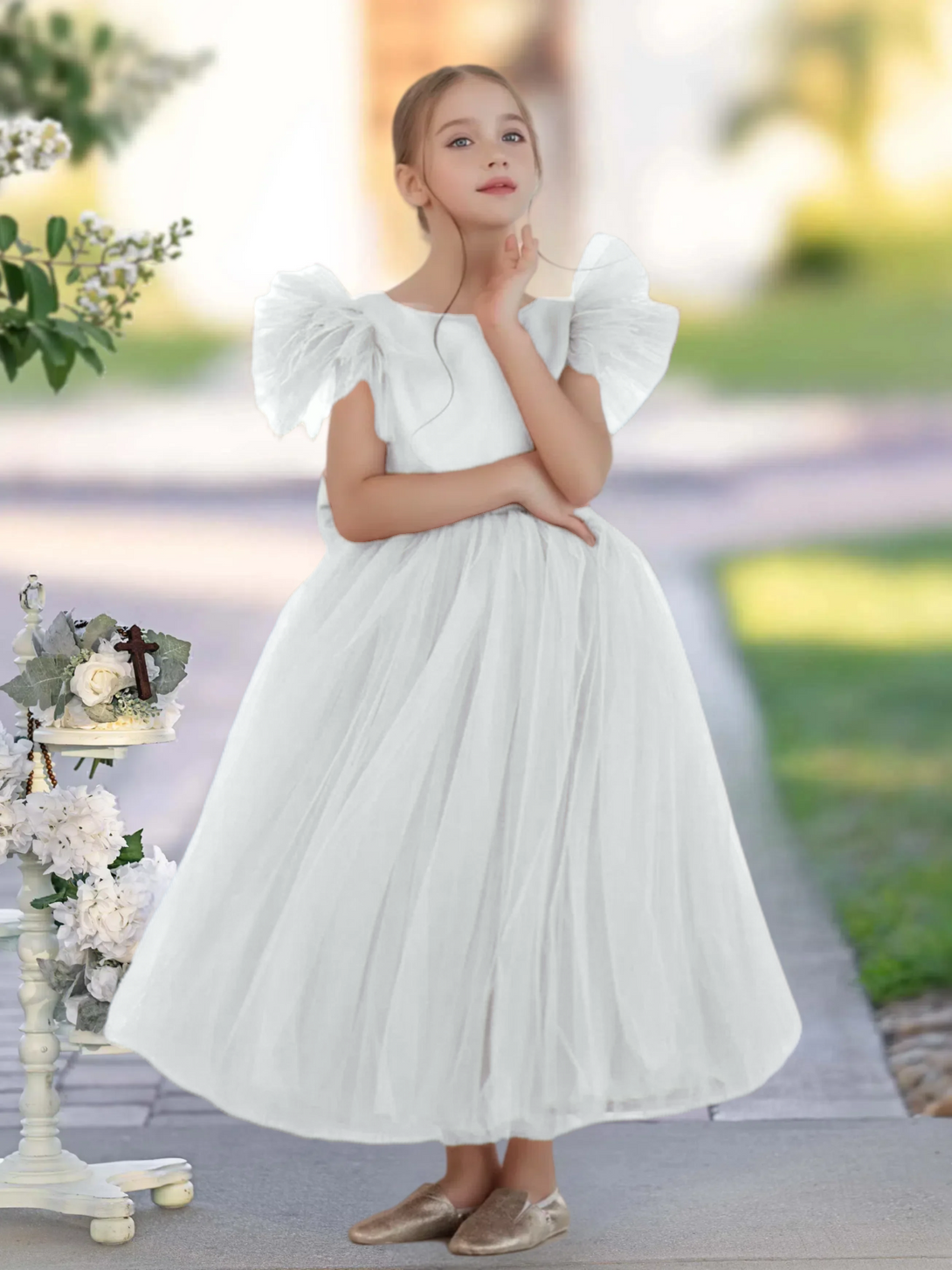 A-Line Royal Blue Ball-Gown/Princess Scoop Ankle-Length Flower Girl Dress Gidiondress