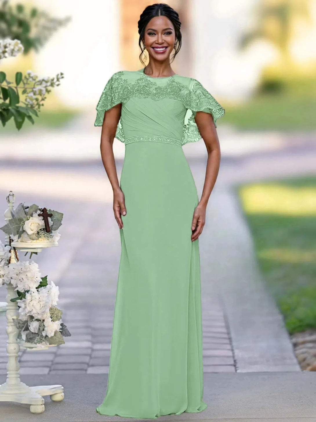 Sheath/Column Elegant Mother Of The Bride Dresses With Appliques & Belt & Beadings BabaMila