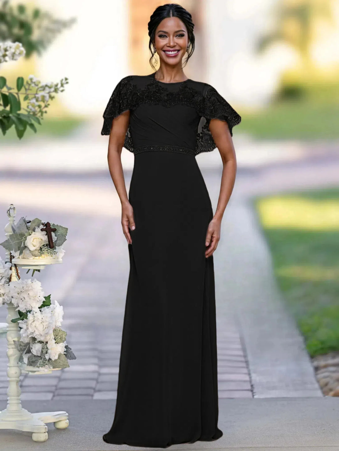 Sheath/Column Elegant Mother Of The Bride Dresses With Appliques & Belt & Beadings BabaMila