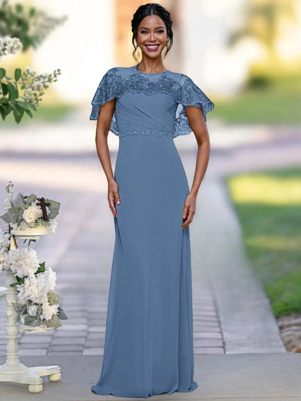 Sheath/Column Elegant Mother Of The Bride Dresses With Appliques & Belt & Beadings BabaMila