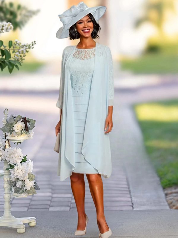 Two Piece Sheath/Column Knee-Length Jewel Neck Mother Of The Bride Dress With Jacket BabaMila