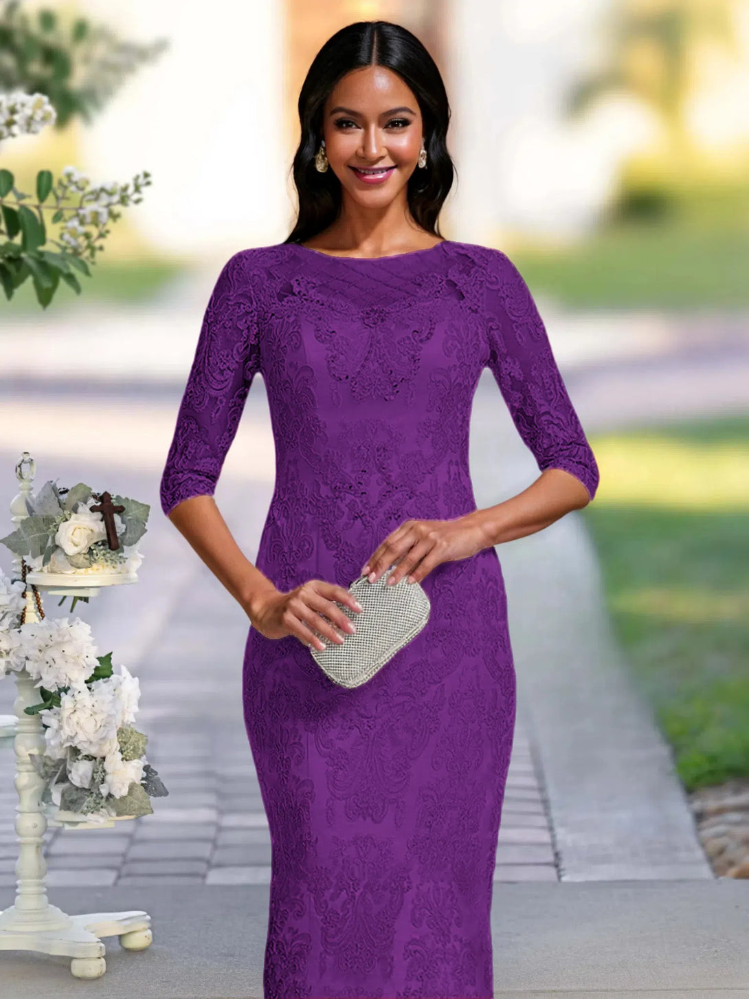 Two Pieces Sheath/Column Scoop Neck Mother Of The Bride/Groom Dresses With Lace Appliques BabaMila