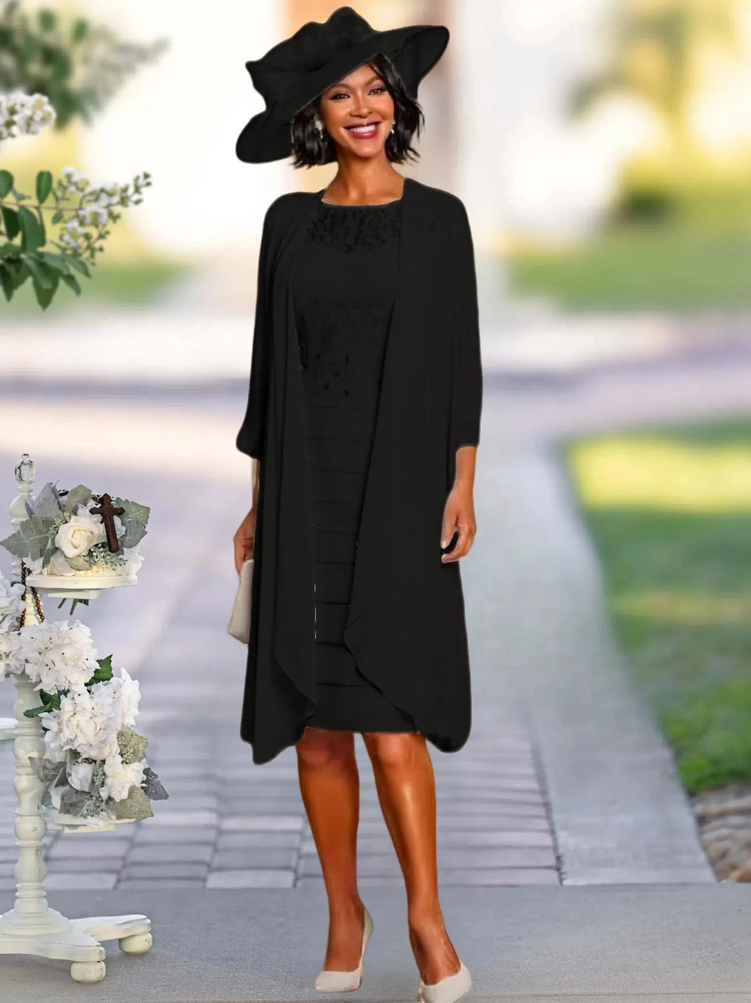 Two Piece Sheath/Column Knee-Length Jewel Neck Mother Of The Bride Dress With Jacket BabaMila