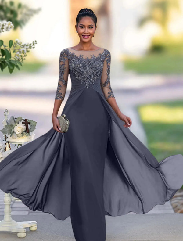 A-Line/Princess Jewel Neck Floor-Length Mother Of The Bride Dresses BabaMila