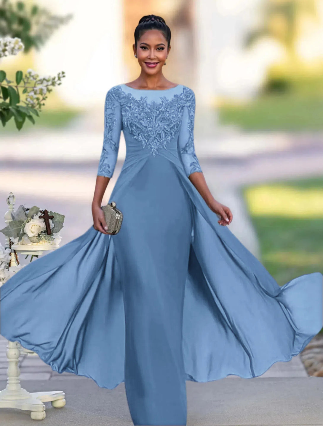 A-Line/Princess Jewel Neck Floor-Length Mother Of The Bride Dresses BabaMila