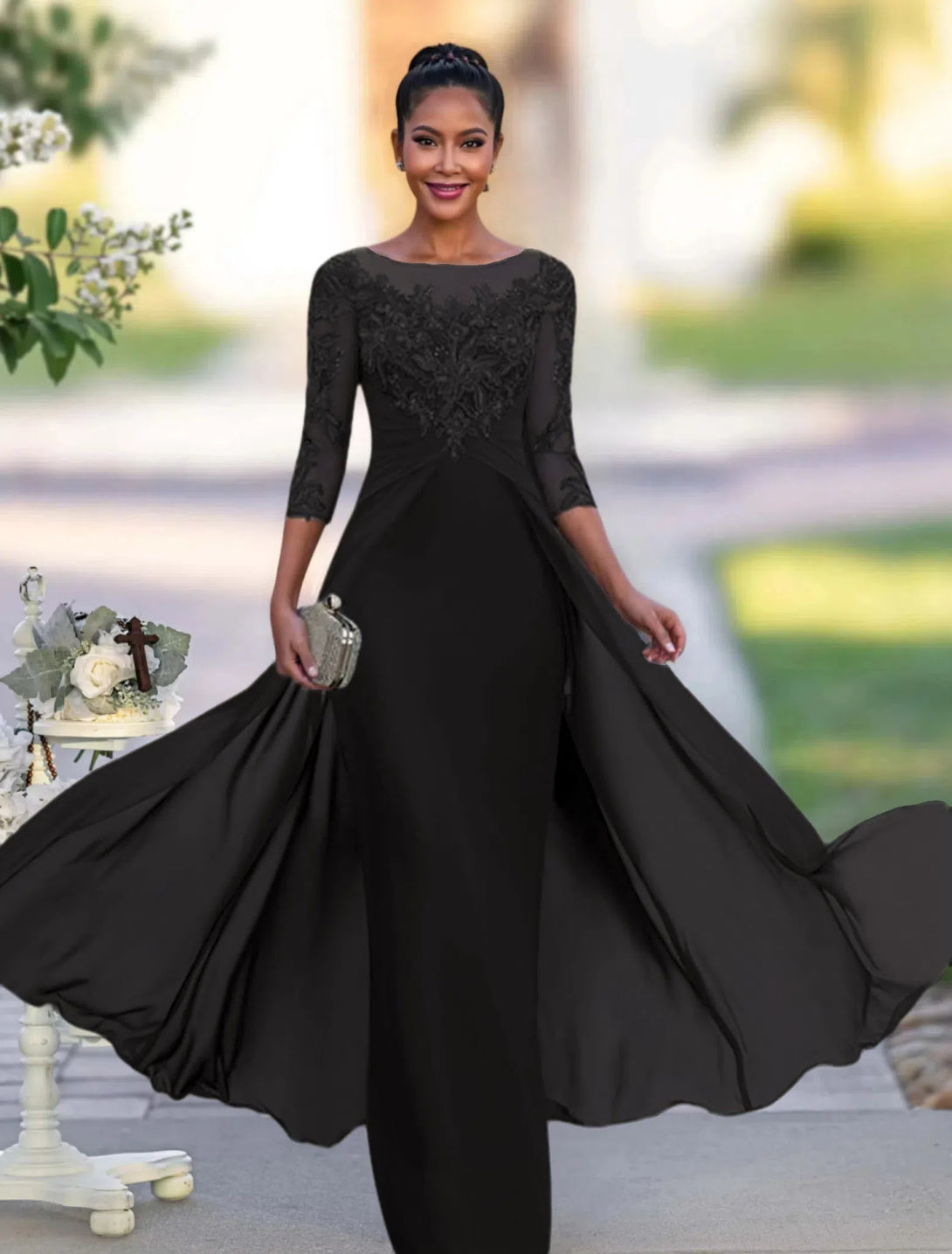 A-Line/Princess Jewel Neck Floor-Length Mother Of The Bride Dresses BabaMila