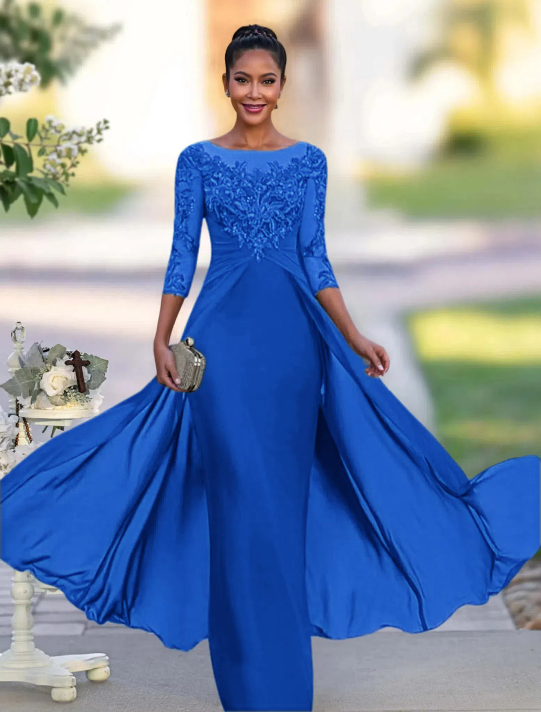 A-Line/Princess Jewel Neck Floor-Length Mother Of The Bride Dresses BabaMila