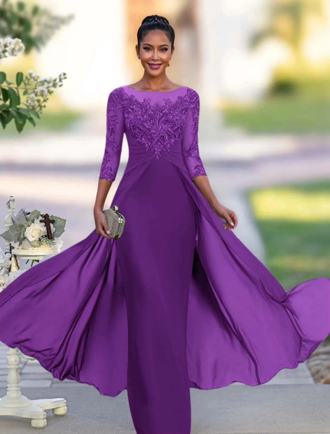 A-Line/Princess Jewel Neck Floor-Length Mother Of The Bride Dresses BabaMila