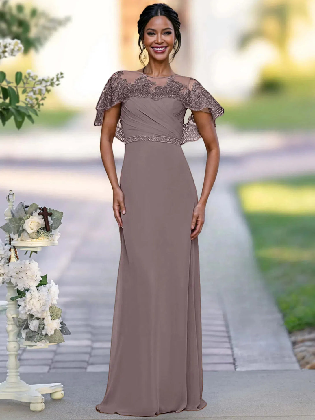 Sheath/Column Elegant Mother Of The Bride Dresses With Appliques & Belt & Beadings BabaMila