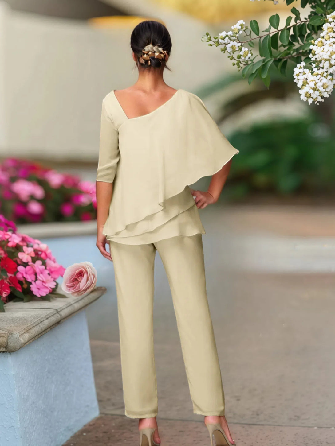 Half Sleeves Chiffon Mother Of The Bride Dress Pant Suits BabaMila