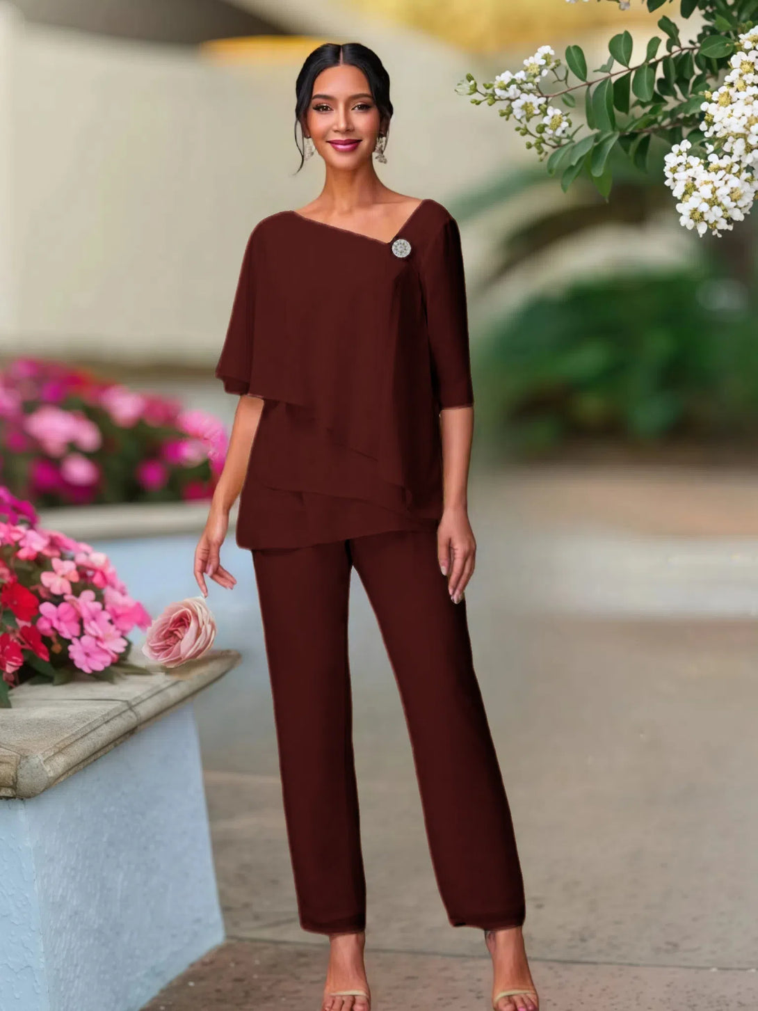 Half Sleeves Chiffon Mother Of The Bride Dress Pant Suits BabaMila