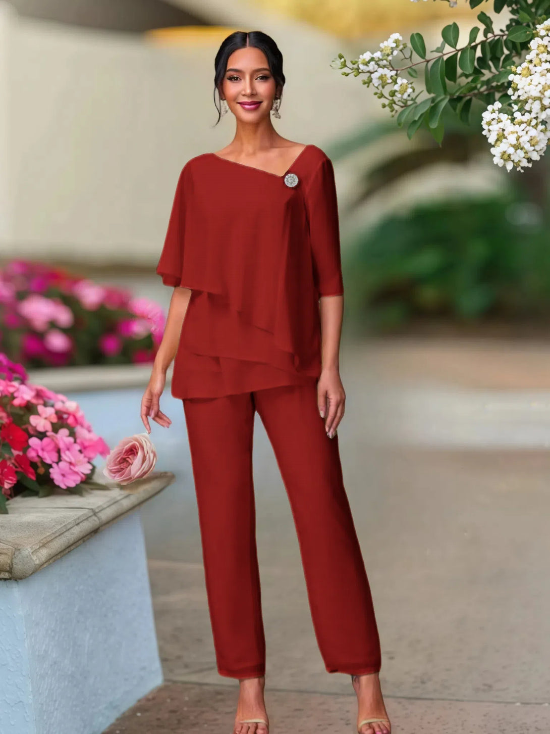 Half Sleeves Chiffon Mother Of The Bride Dress Pant Suits BabaMila