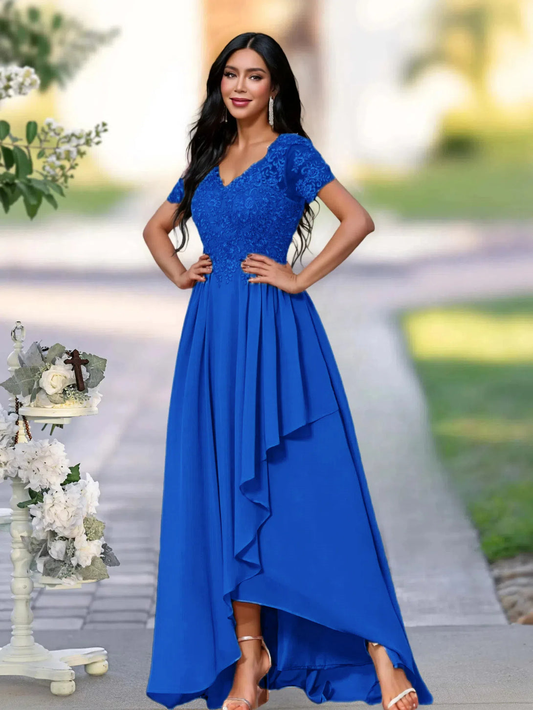 A-LINE APPLIQUES LACE ANKLE-LENGTH SATIN MOTHER OF THE BRIDE DRESS BabaMila
