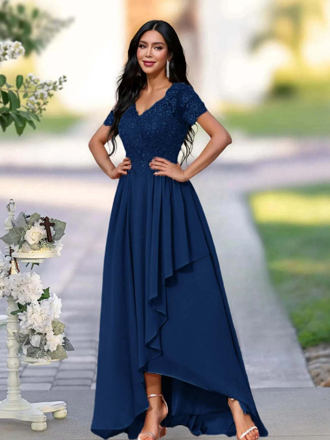 A-LINE APPLIQUES LACE ANKLE-LENGTH SATIN MOTHER OF THE BRIDE DRESS BabaMila