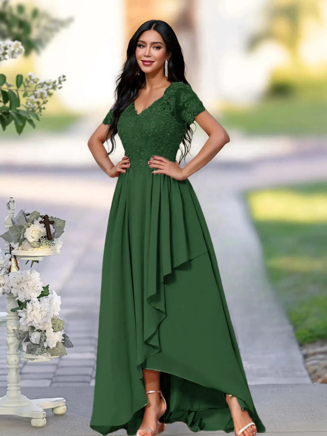 A-LINE APPLIQUES LACE ANKLE-LENGTH SATIN MOTHER OF THE BRIDE DRESS BabaMila