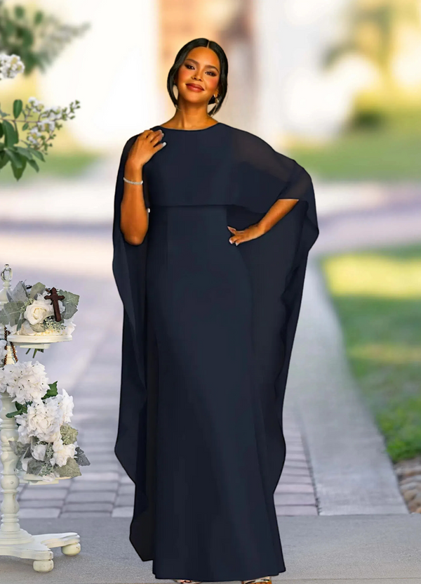 Dark Navy Mother of the Bride Dresses with cape A-line Chiffon BabaMila