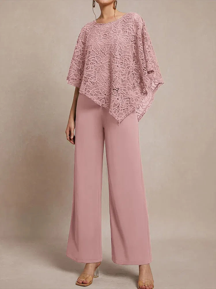 3 Pieces Lace Cape Chiffon Mother of the Bride Pant Suits BabaMila