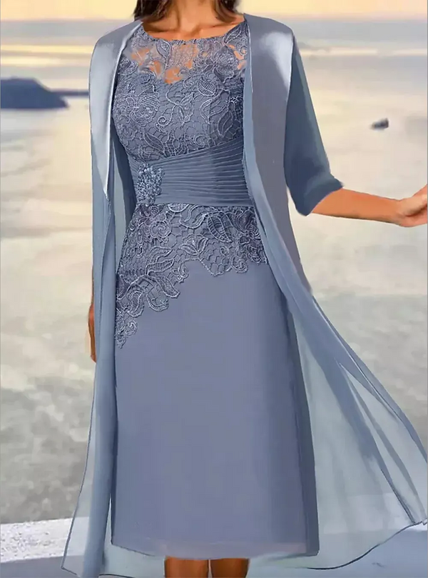 Dusty Blue Short Mother of the Bride Dresses with Jacket A-line Chiffon BabaMila