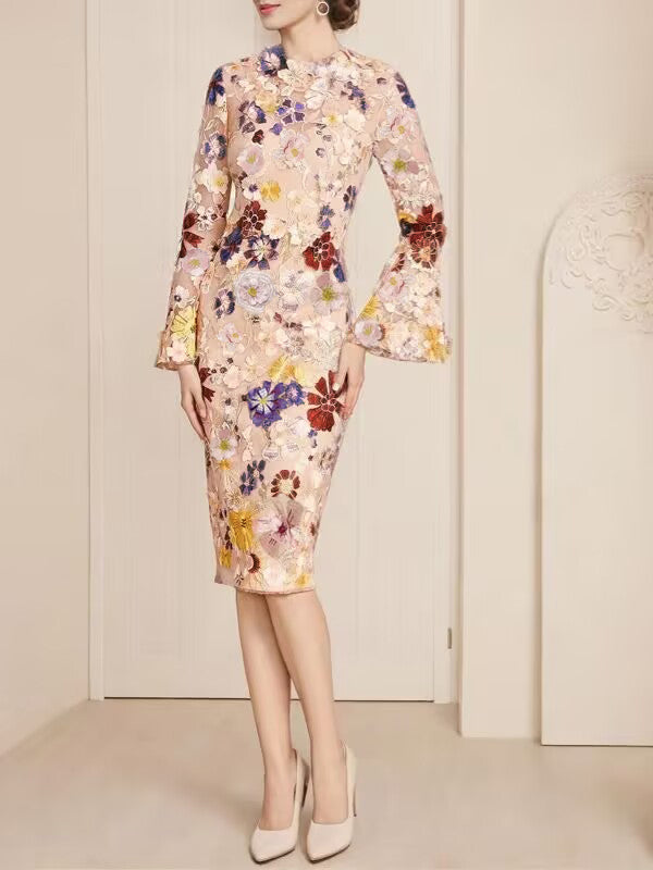 Sheath / Column Tea Length 3/4 Sleeve Mother Of The Bride Dress With Lace BabaMila