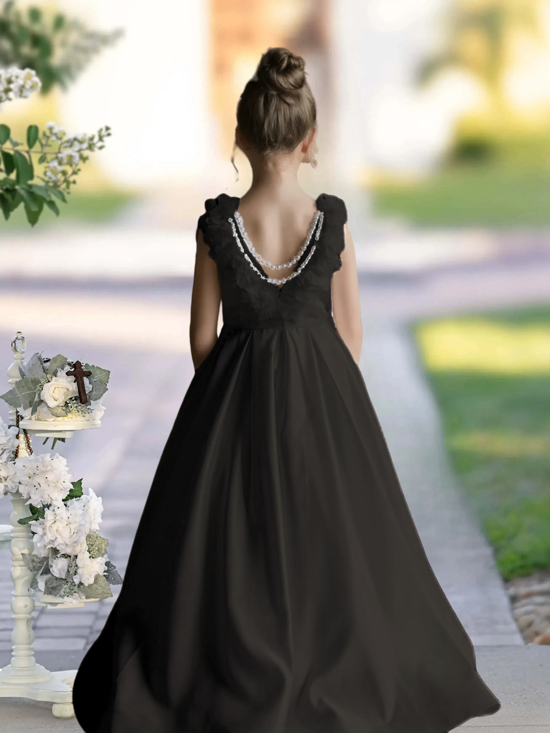 Flower Girl Dresses A-Line Sleeveless Floor-Length Satin First Communion Dresses 3D Flower Girls Gidiondress
