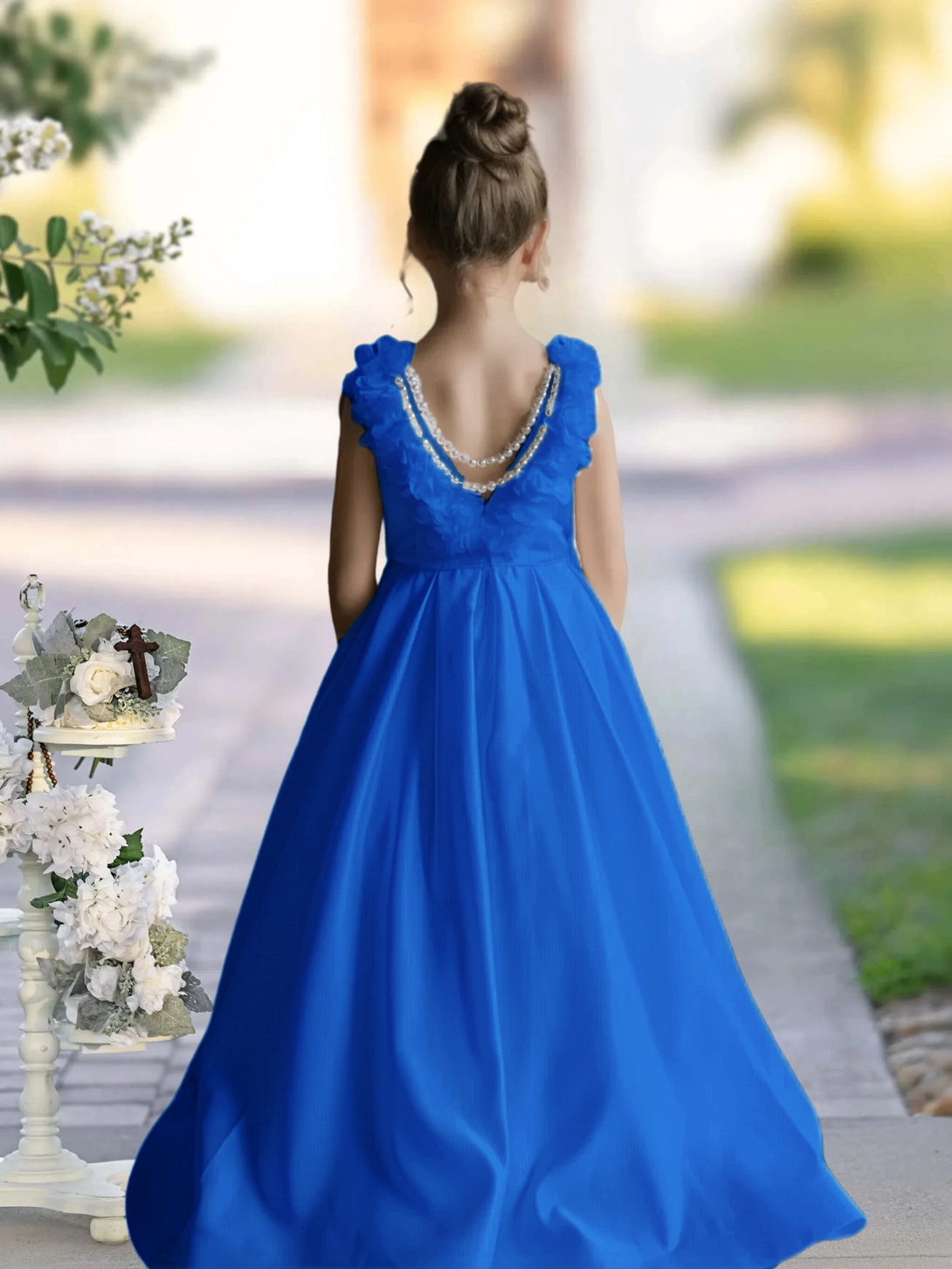 Flower Girl Dresses A-Line Sleeveless Floor-Length Satin First Communion Dresses 3D Flower Girls Gidiondress