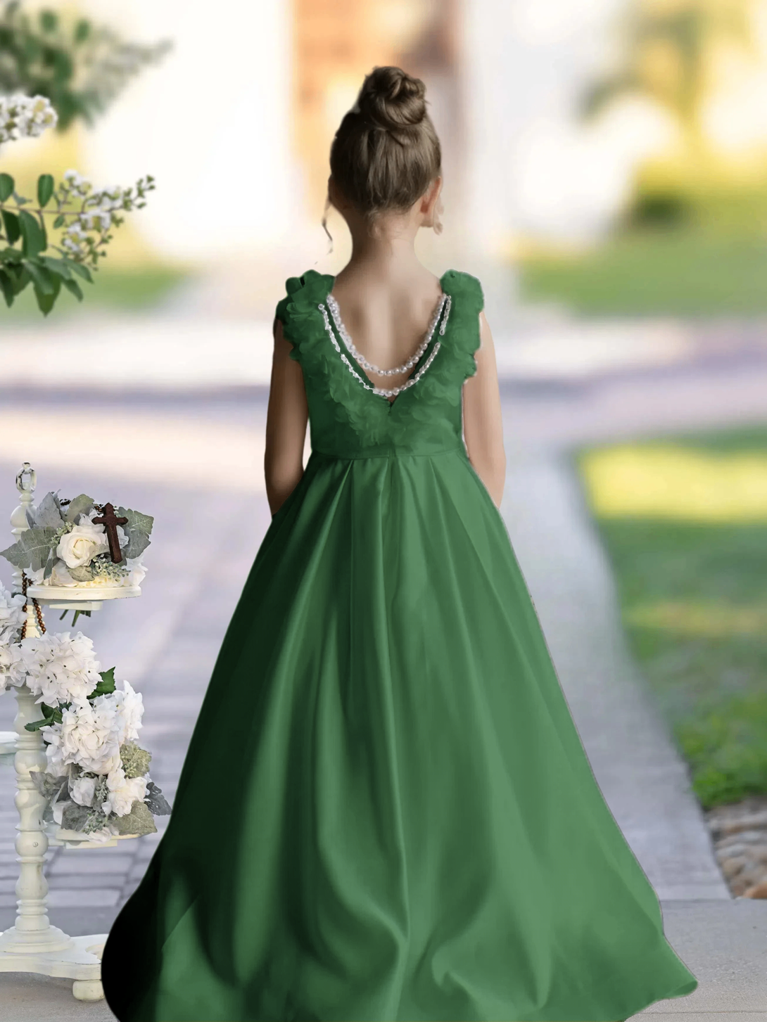 Flower Girl Dresses A-Line Sleeveless Floor-Length Satin First Communion Dresses 3D Flower Girls Gidiondress